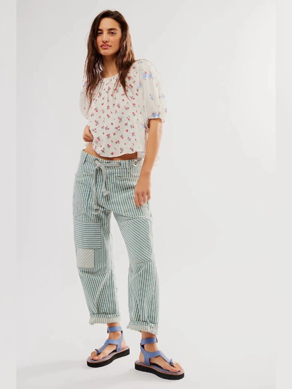 Free People Chloe Printed Top S 6 Women Casual Floral Gauze Cotton Blouse 46207
